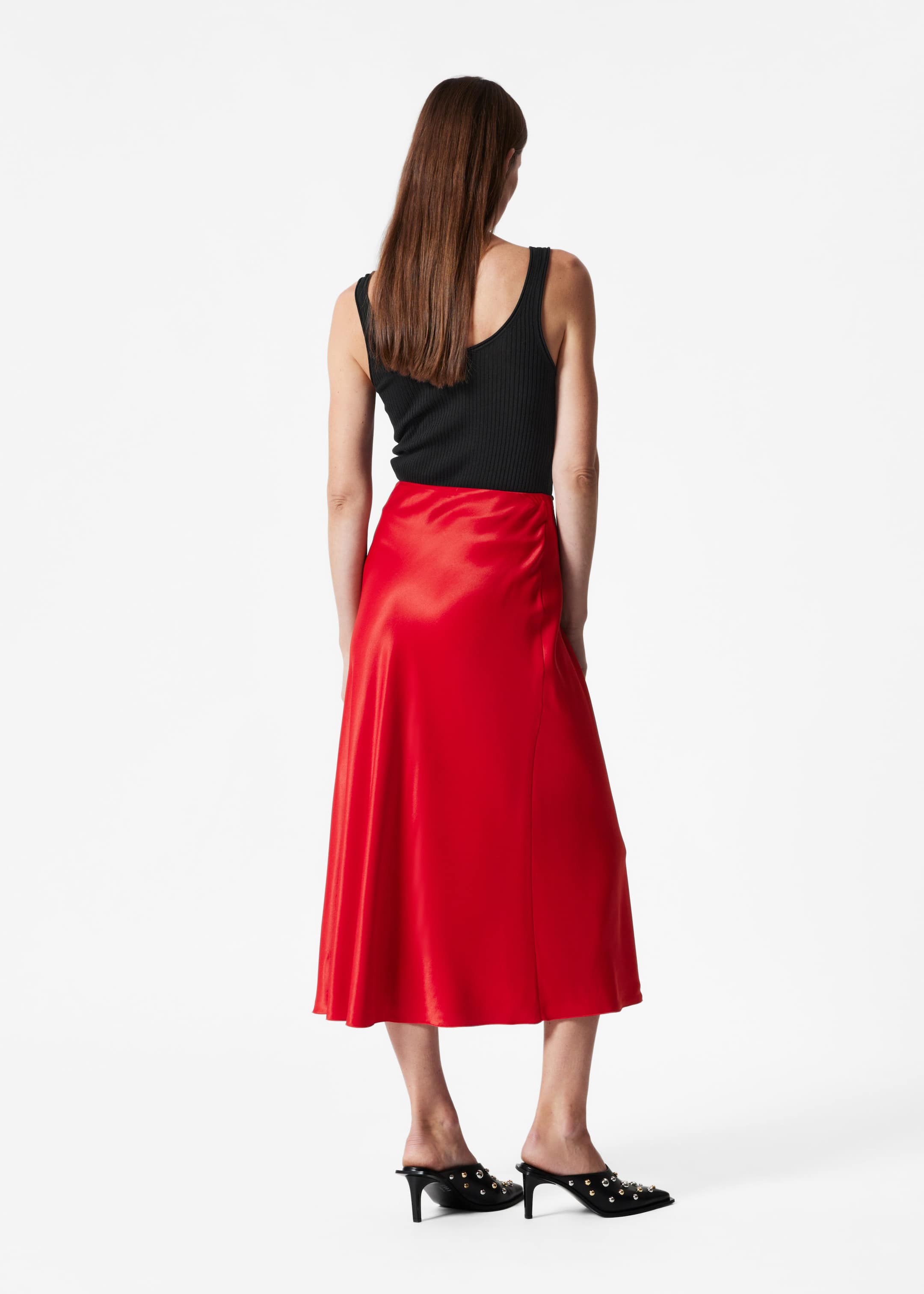 Satin Midi Skirt - Mole - Lookbook