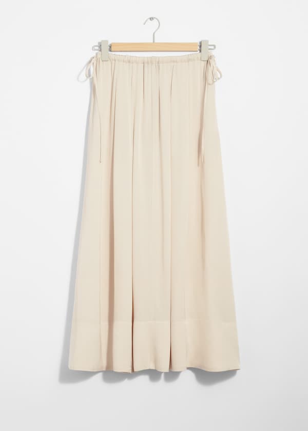 Pleated Drawstring Midi Skirt