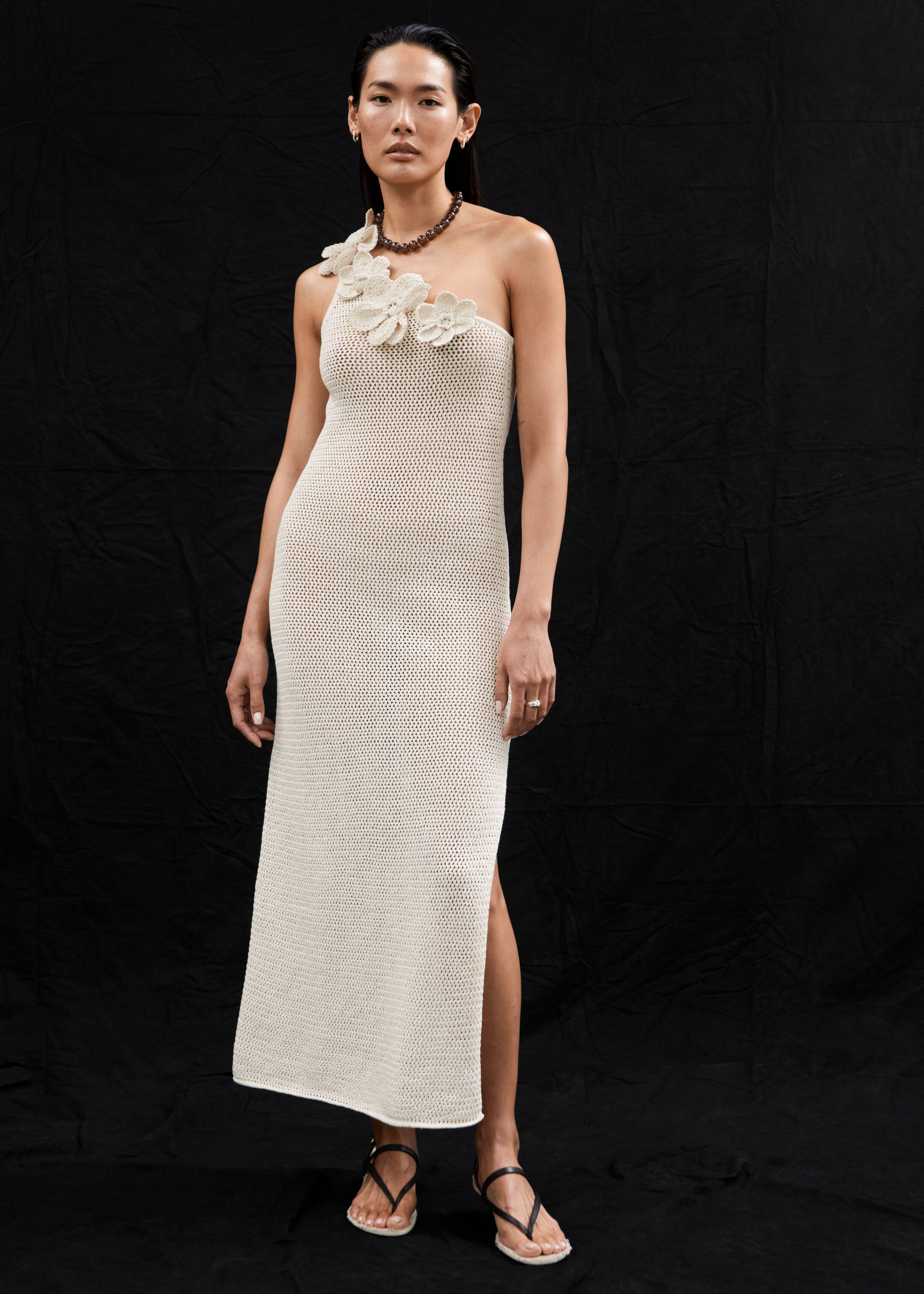 Crocheted One-Shoulder Midi Dress - Ivory - Lookbook