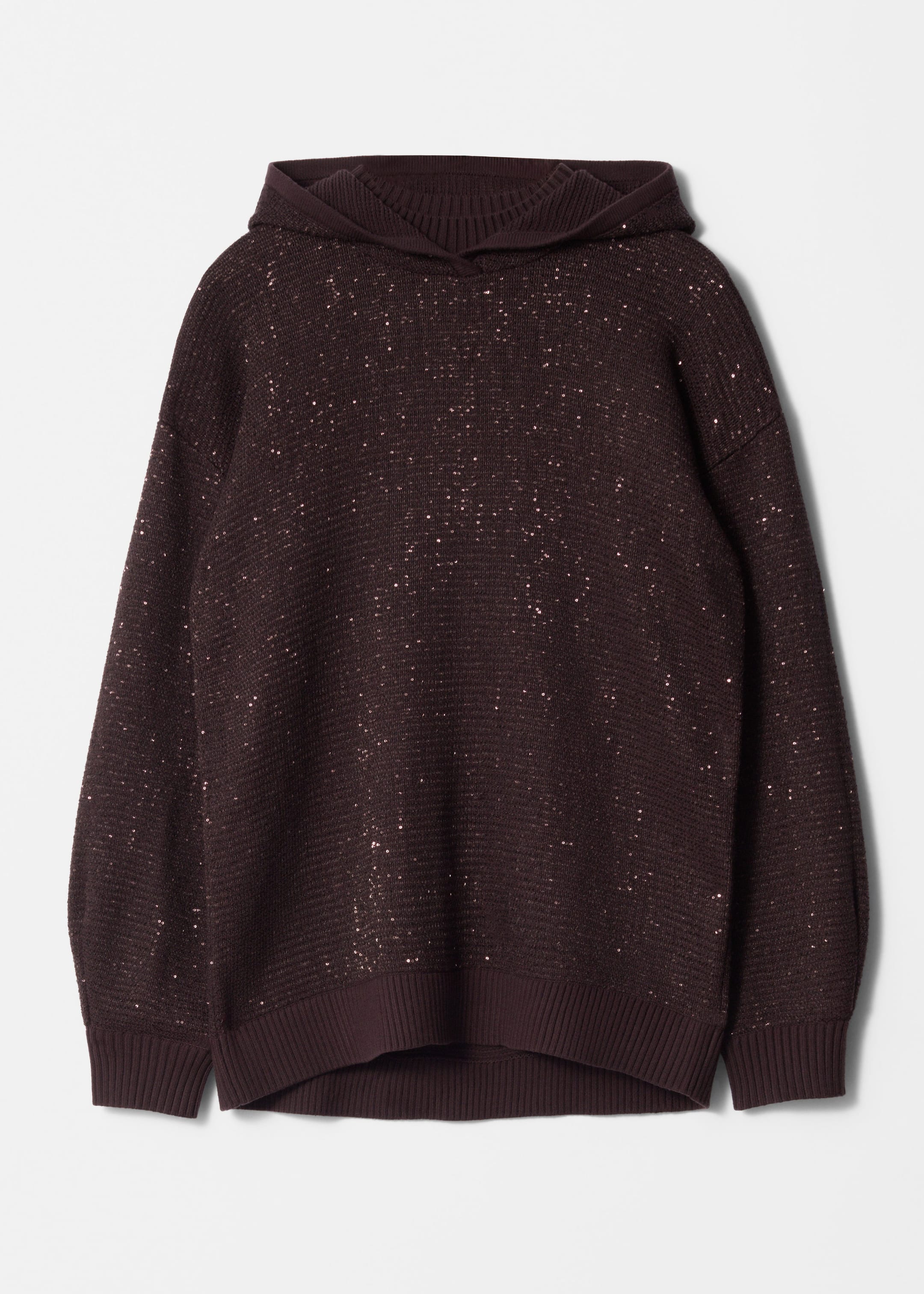 Metallic Knitted Hoodie - Burgundy - Still Life