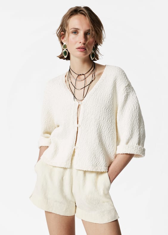 Knitted Short-Sleeve Cardigan