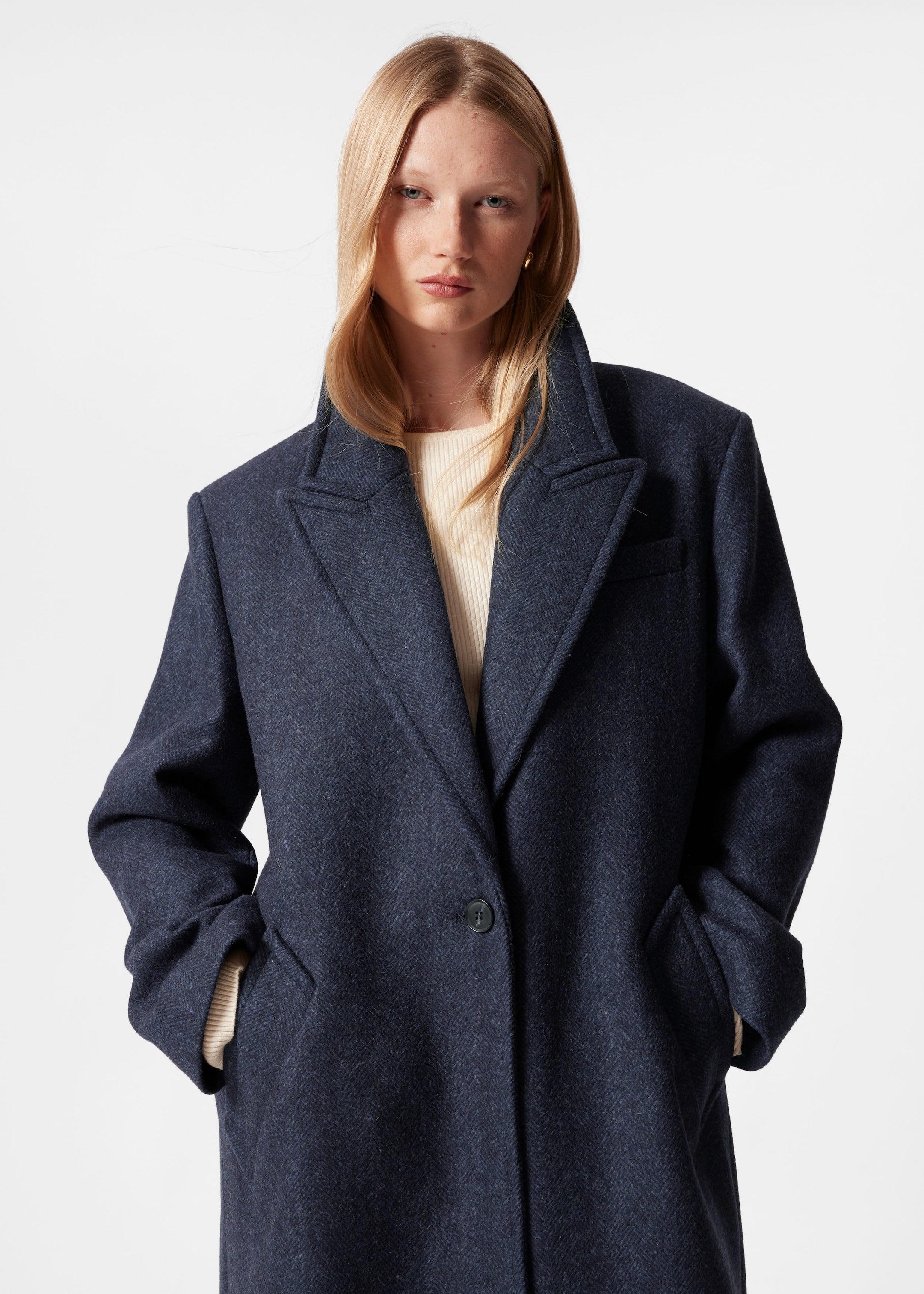 Manteau à boutonnage simple en laine - Bleu marine - Lookbook