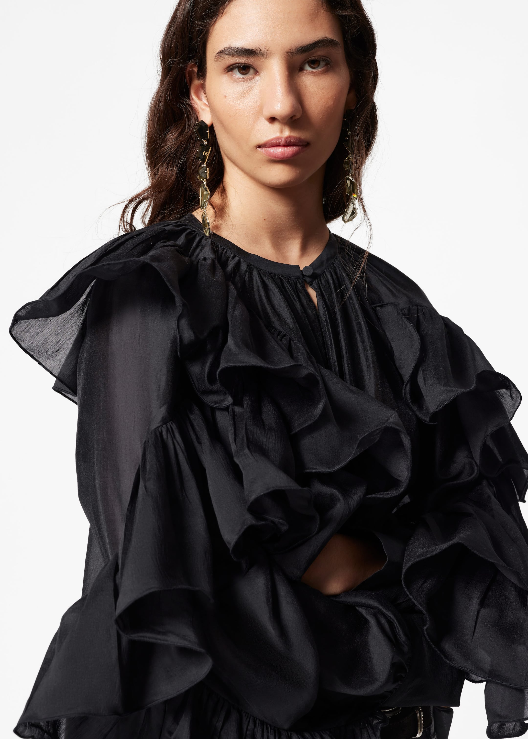 Asymmetric Ruffle Blouse - Black - Lookbook