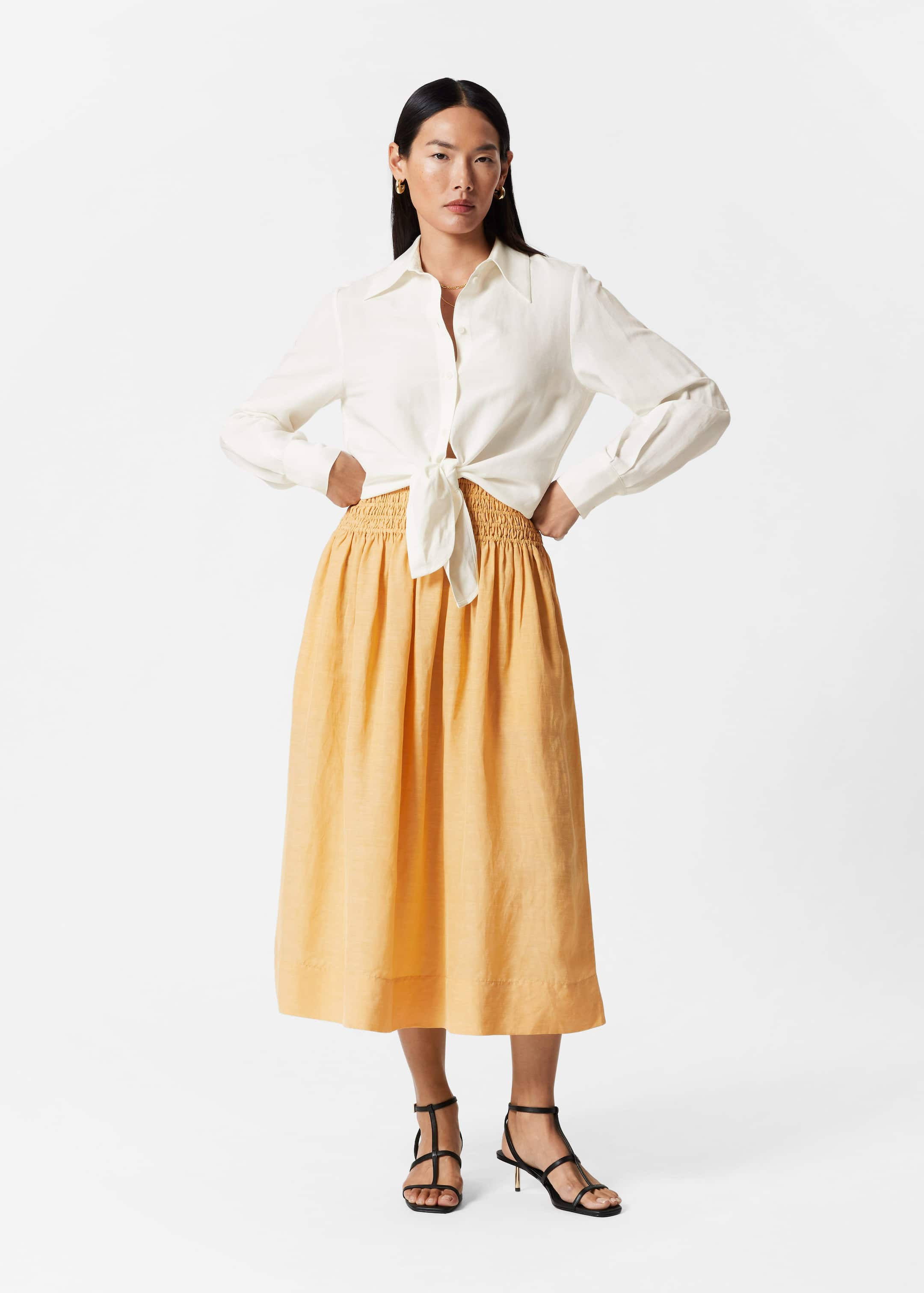 Smock-Waist Midi Skirt - Light Blue - Lookbook