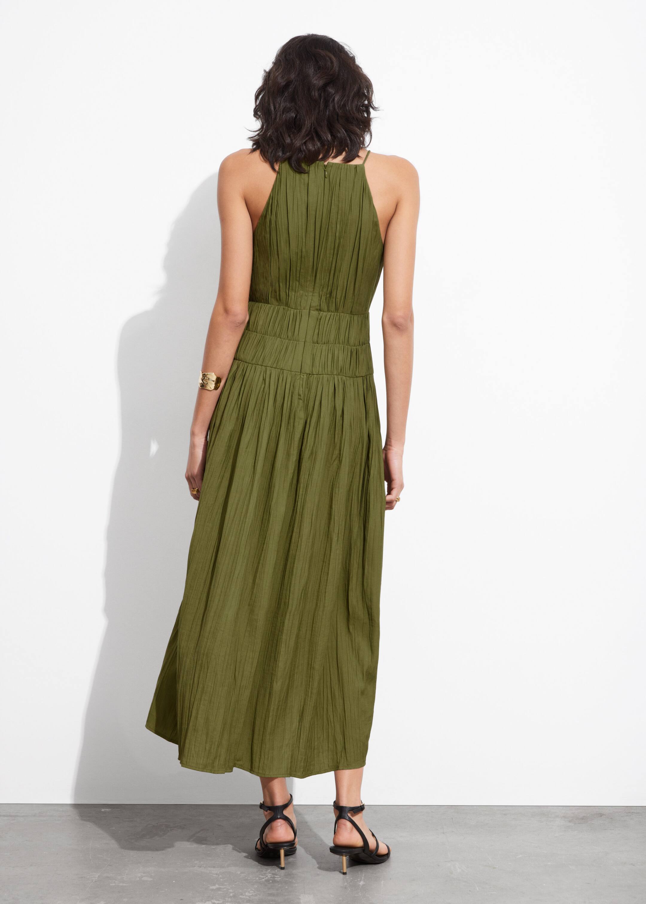 Shirred Sleeveless Midi Dress - Green - Lookbook