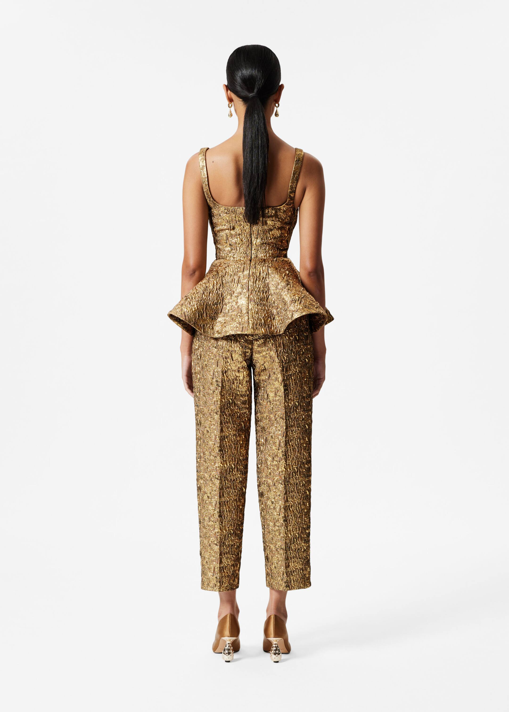 Metallic Jacquard Peplum Top - Gold - Lookbook