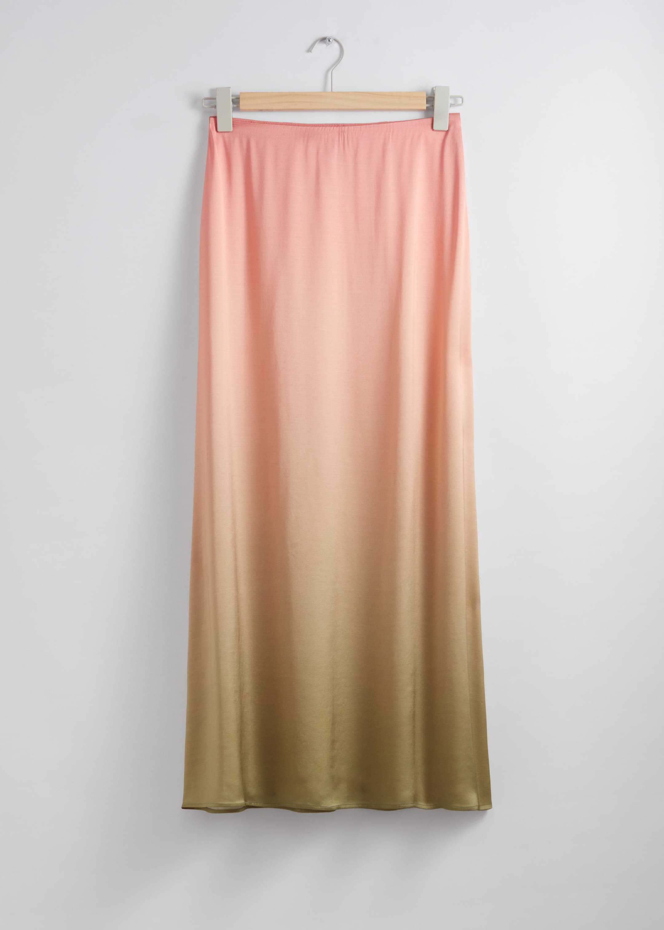 Ombré Satin Maxi Skirt - Khaki/Peach - Still Life