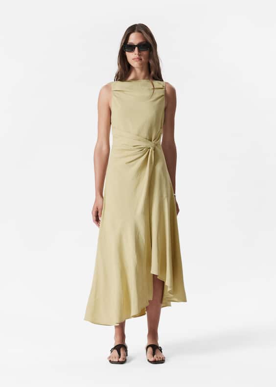 Asymmetric Wrap-Knot Midi Dress