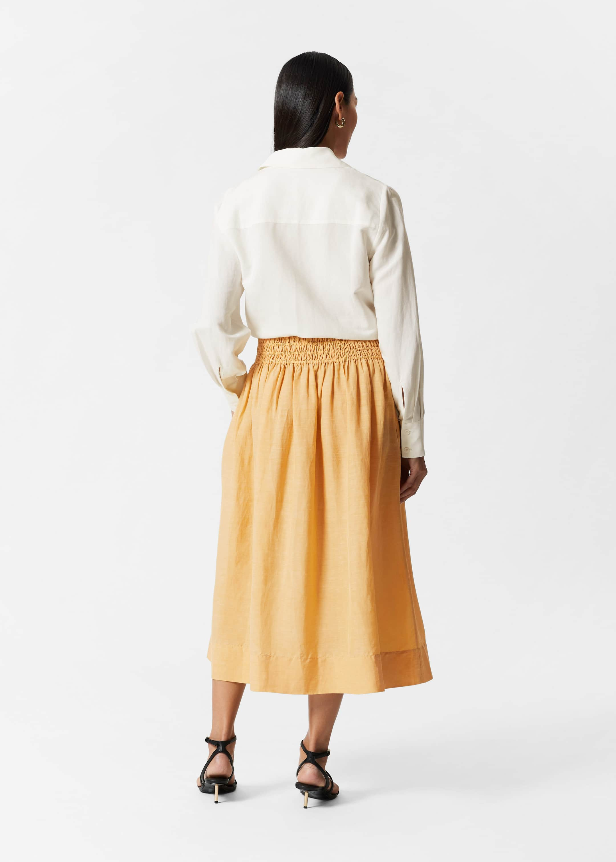 Smock-Waist Midi Skirt - Light Blue - Lookbook