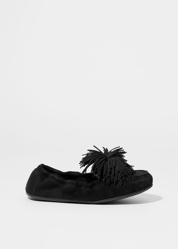 Pompom Suede Loafers