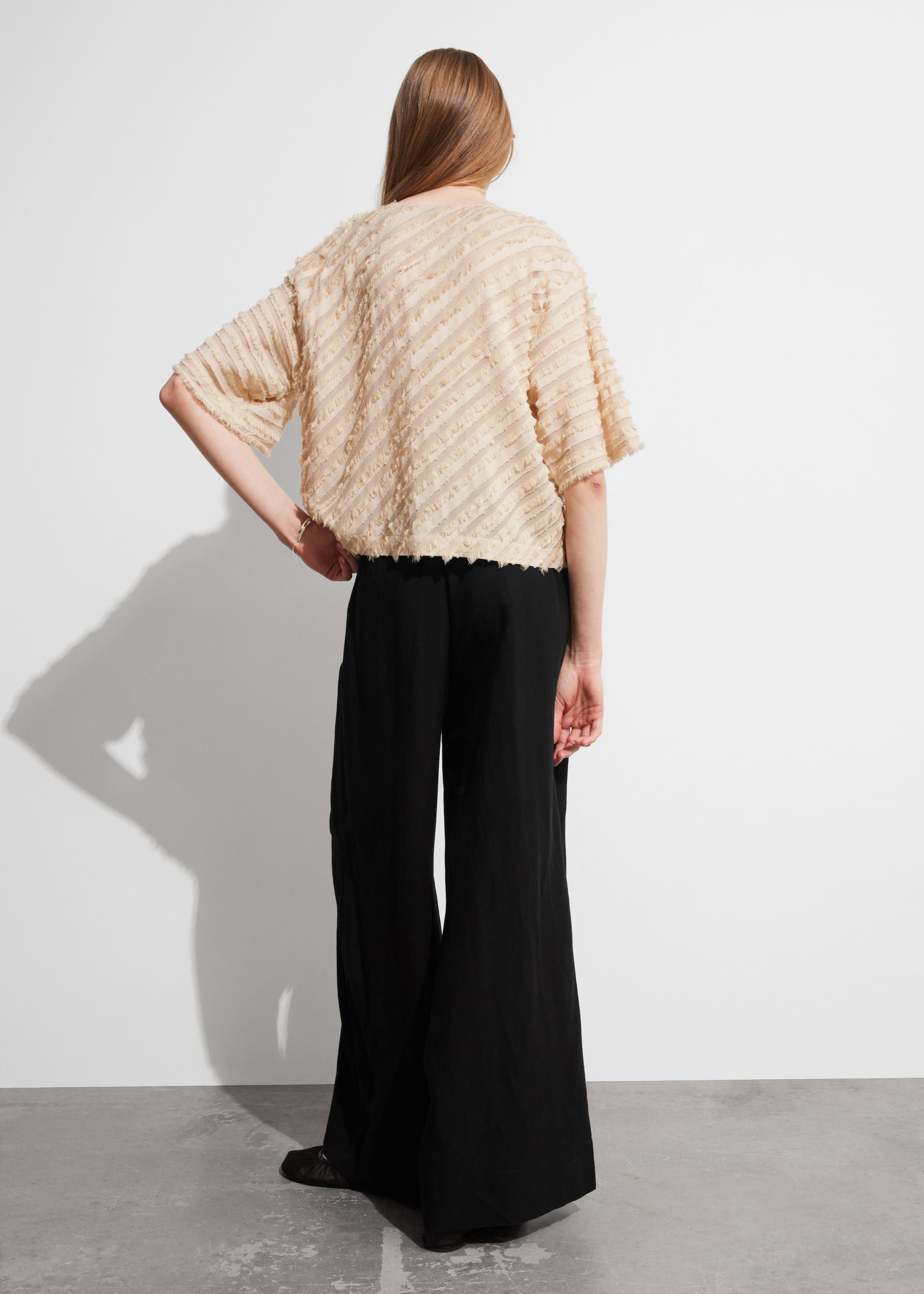 Textured Short-Sleeve Top - Beige - Lookbook