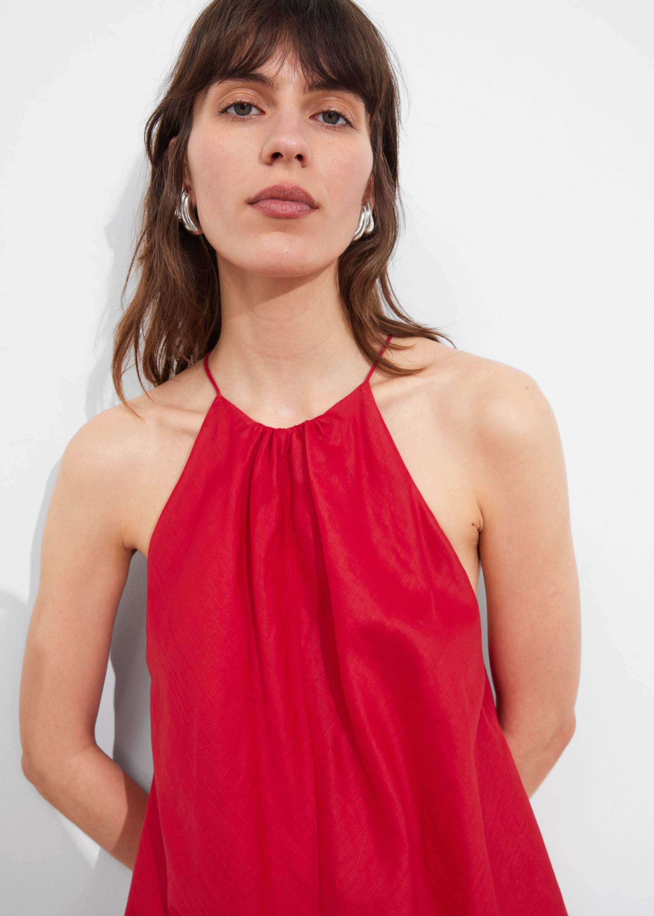 Sleeveless Halterneck Midi Dress - Red - Lookbook