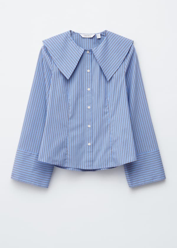 Oversized Collar Striped Shirt