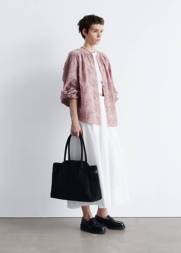 Voluminous Floral-Appliqué Blouse