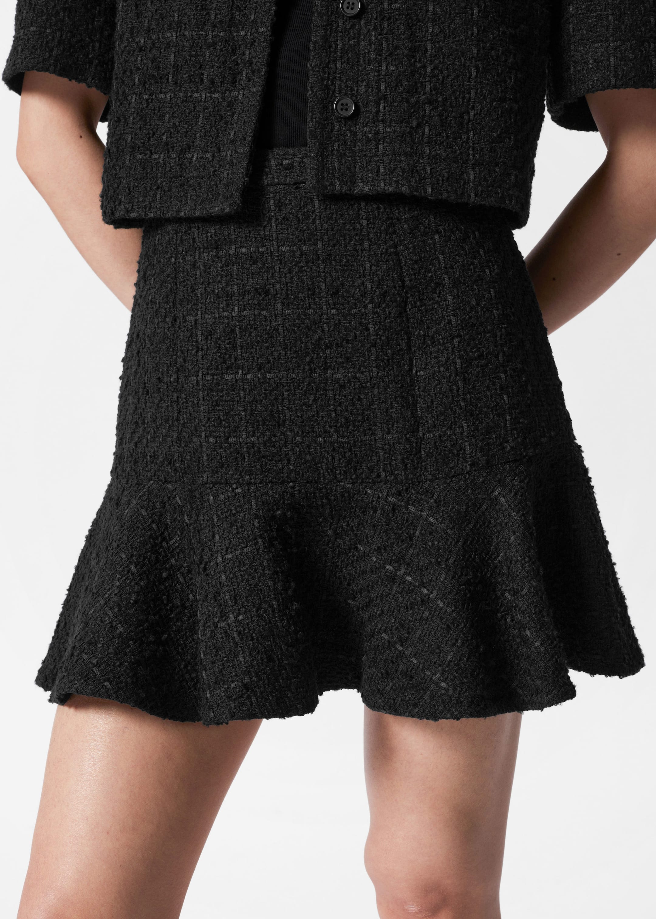 Ruffled Tweed Mini Skirt - Black Tweed - Lookbook