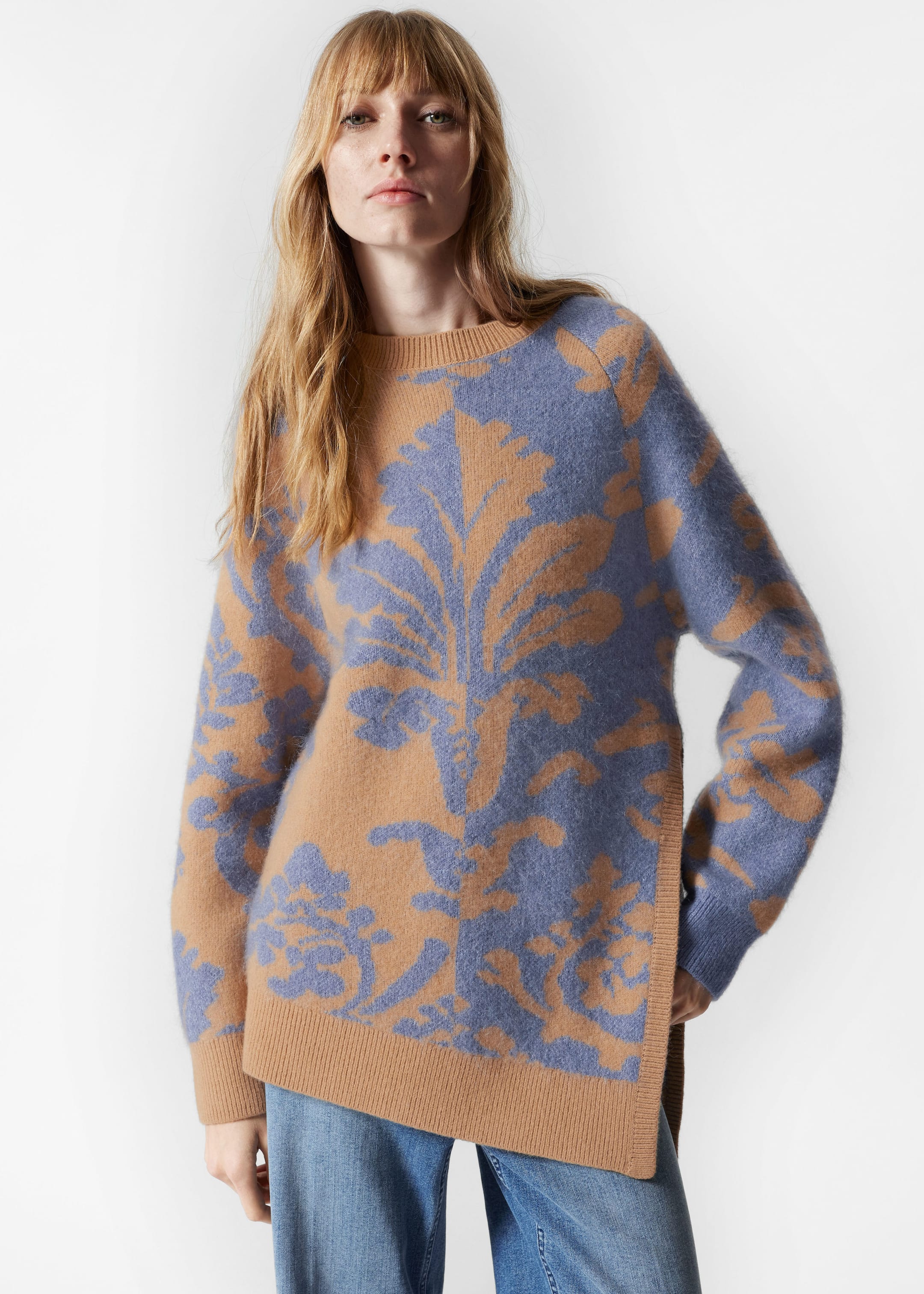 Asymmetric Jacquard Jumper - Blue / Beige - Lookbook