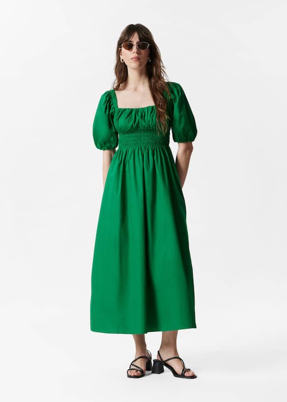 Puff-Sleeve Midi Dress