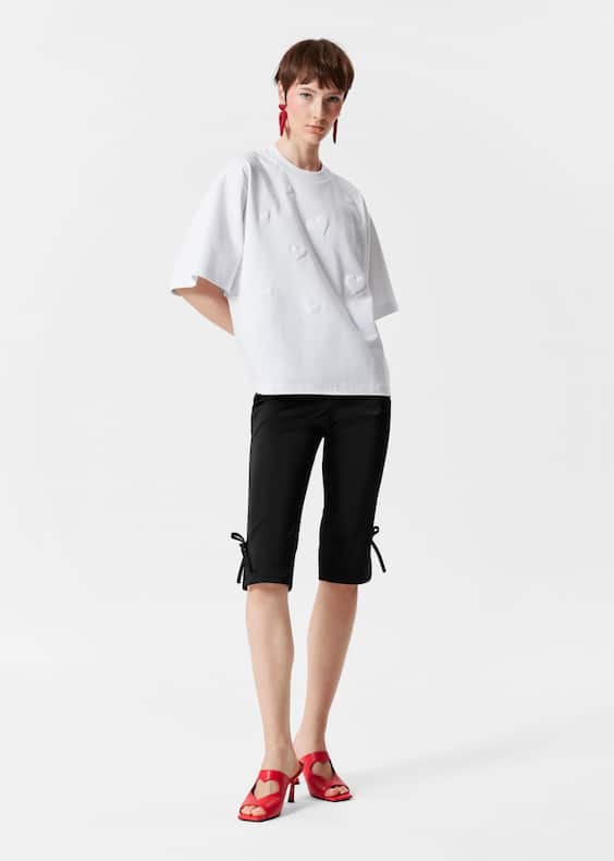 Heart-Embossed Cotton T-Shirt
