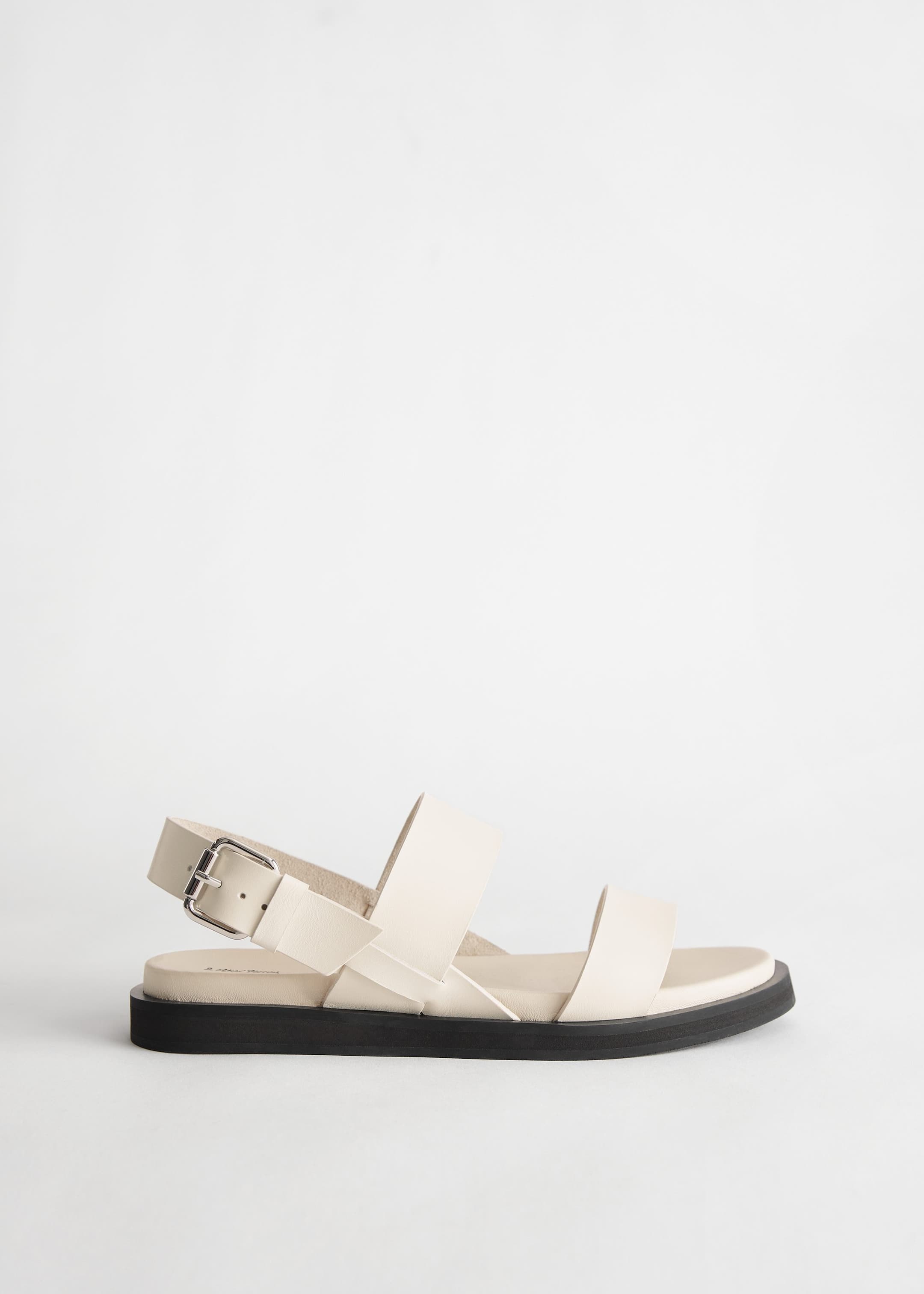 Diagonal Slingback Leather Sandals - Beige - Still Life