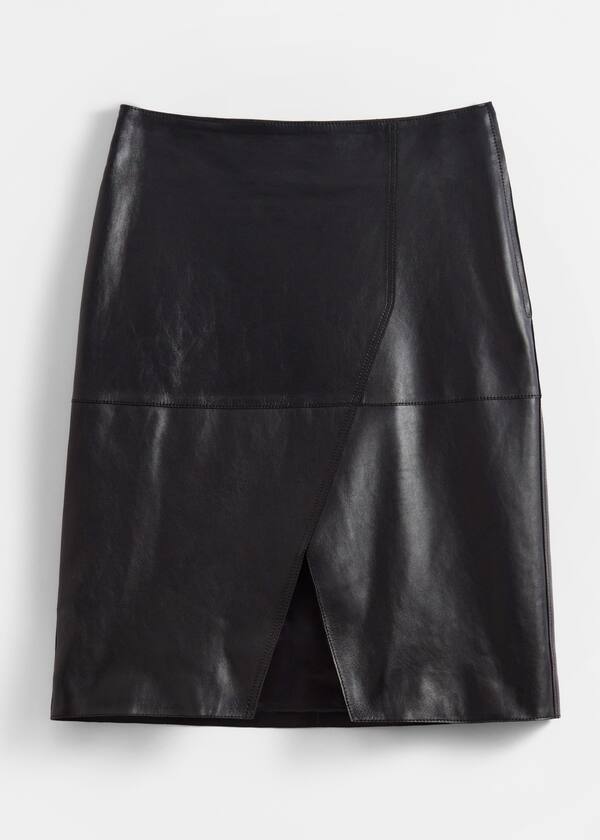 Slit-Detailed Leather Mini Skirt