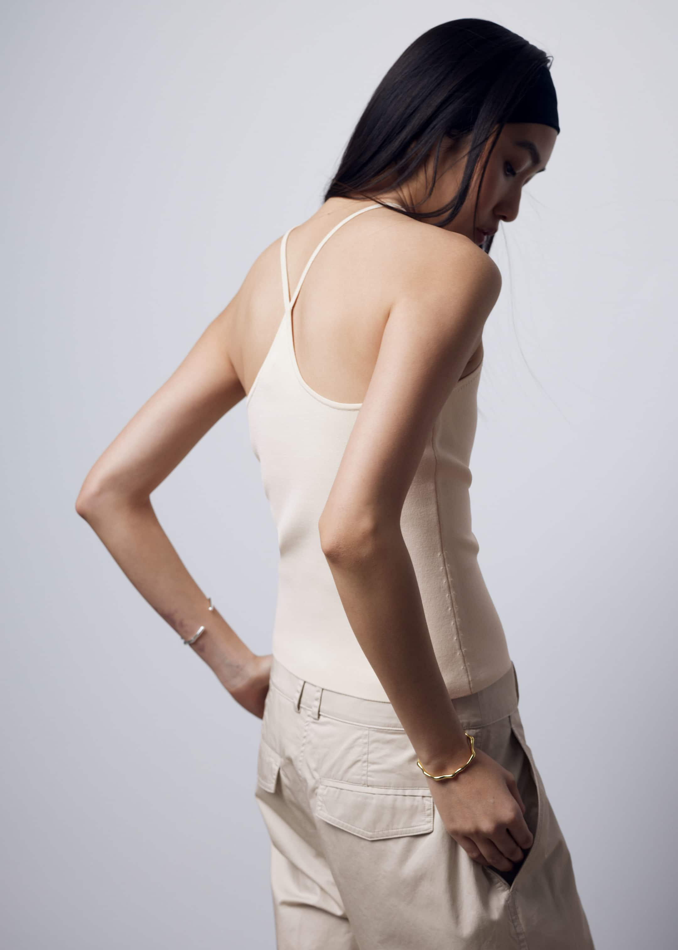 Criss-Cross Halterneck Top - Cream - Lookbook