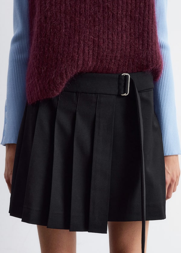 Pleated Wrap Mini Skirt