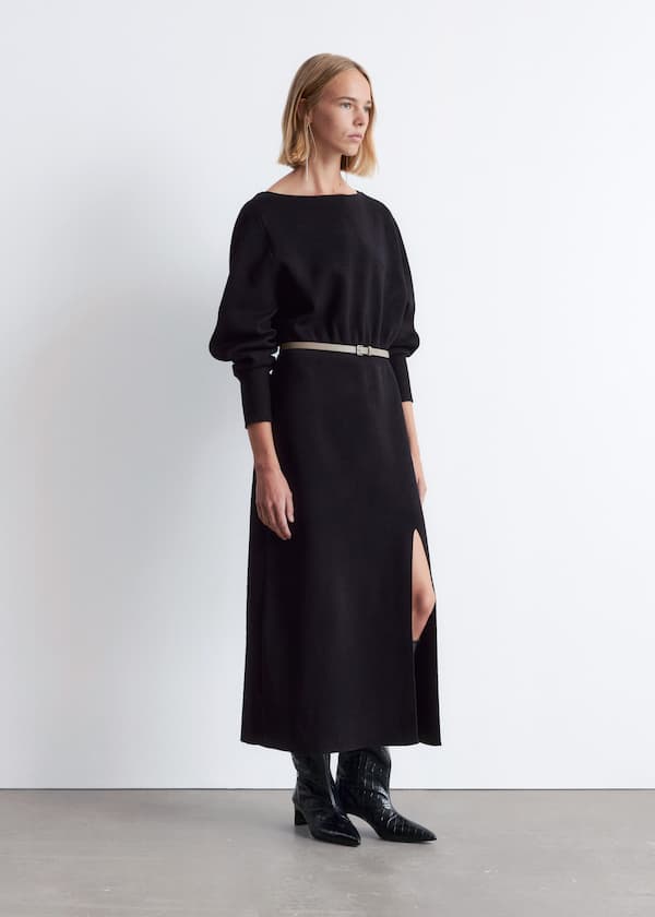 Slit-Detailed Midi Dress