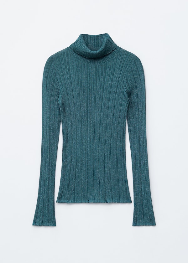 Rib-Knit Lurex Turtleneck