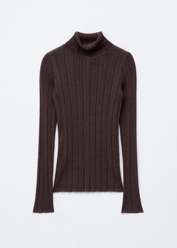 Rib-Knit Lurex Turtleneck