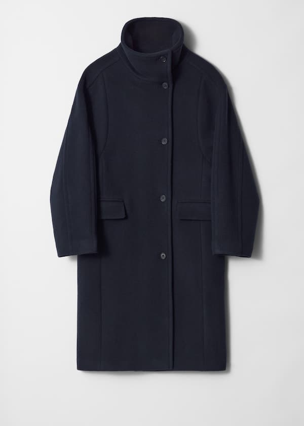 Funnel-Neck Wool Coat
