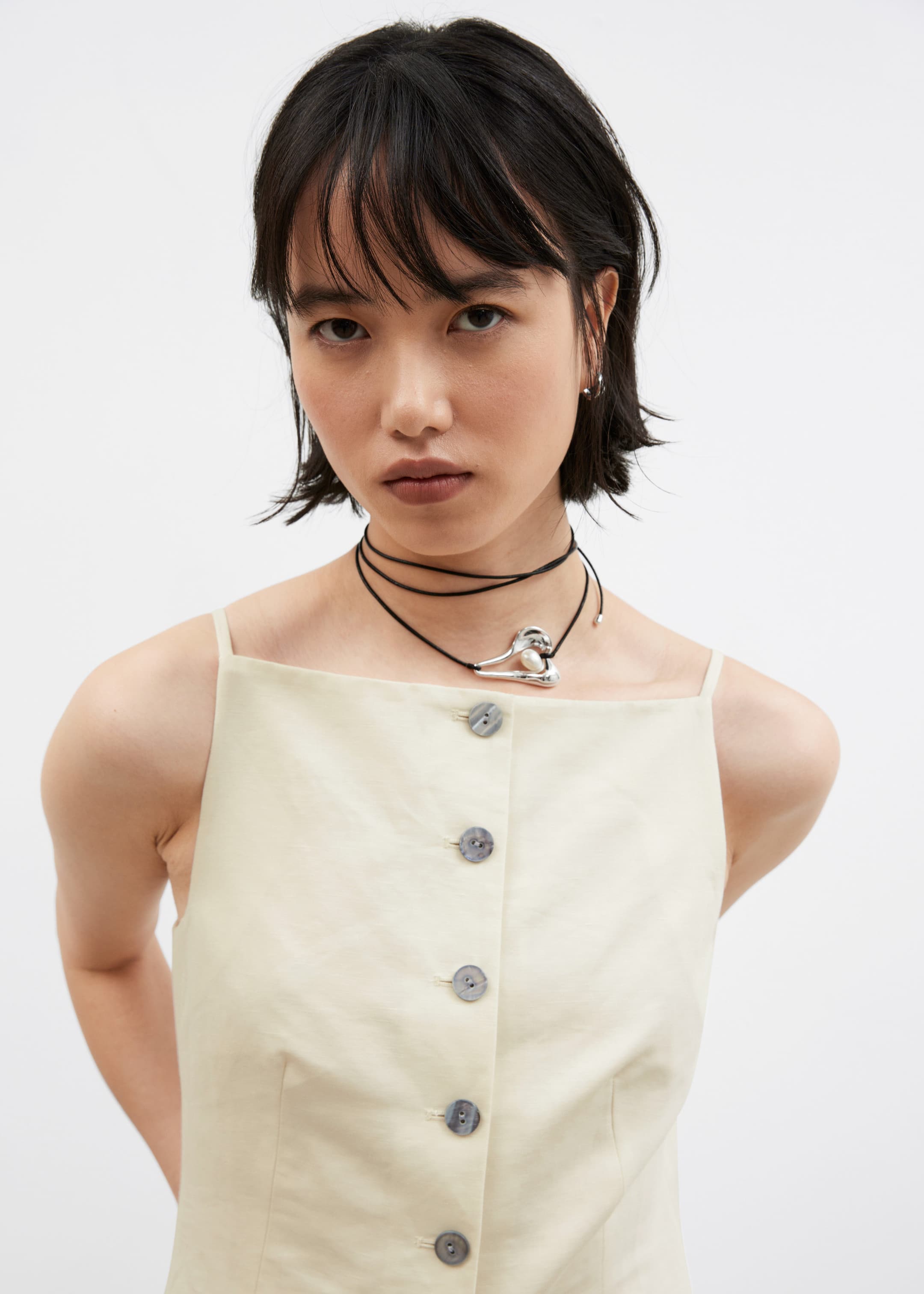 Pendant Cord Necklace - Silver - Lookbook