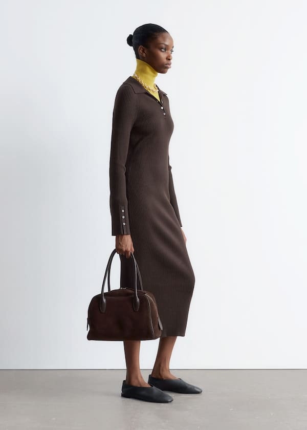 Rib-Knit Polo Midi Dress