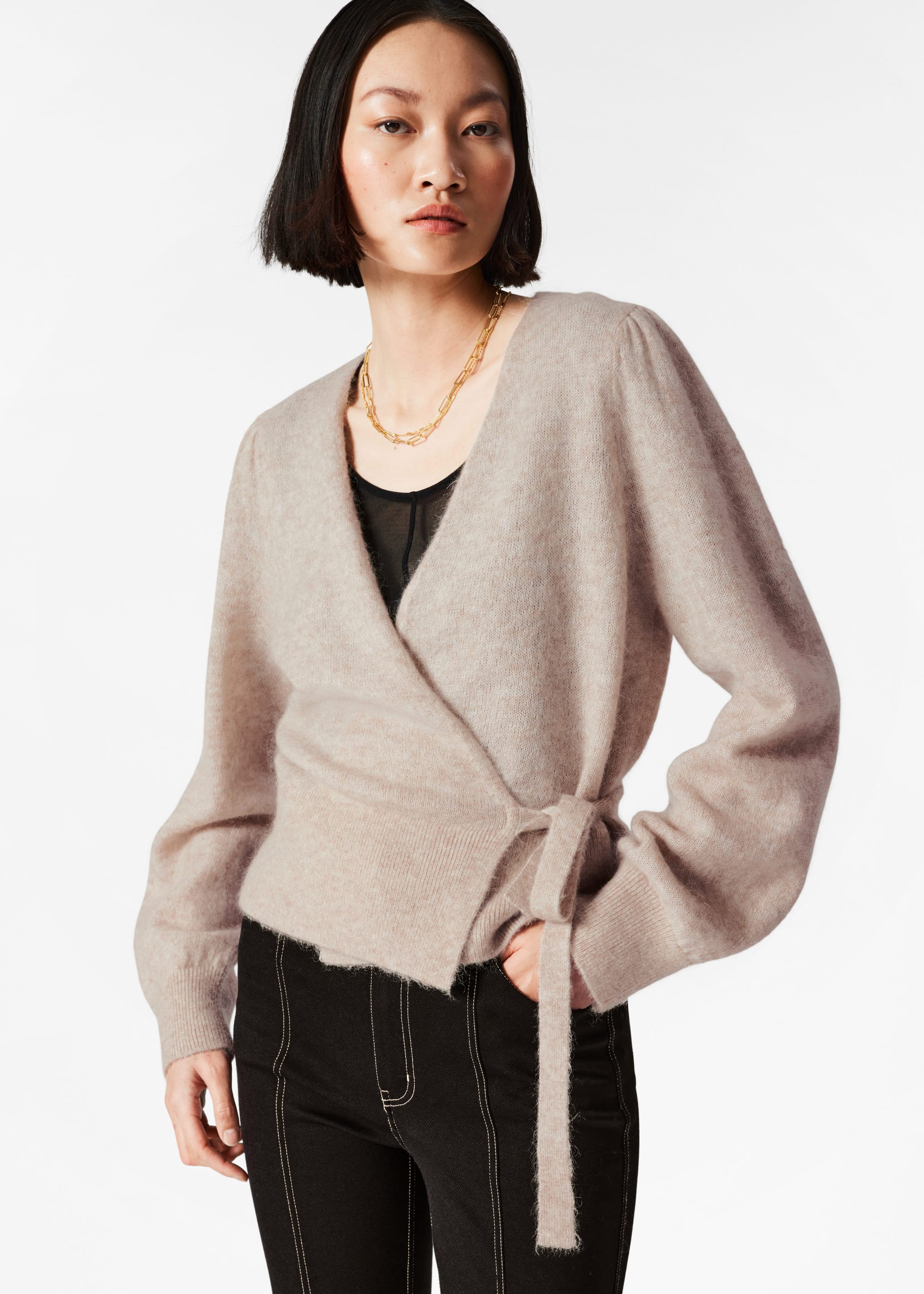 Image of Mohair-Blend Knitted Wrap Cardigan