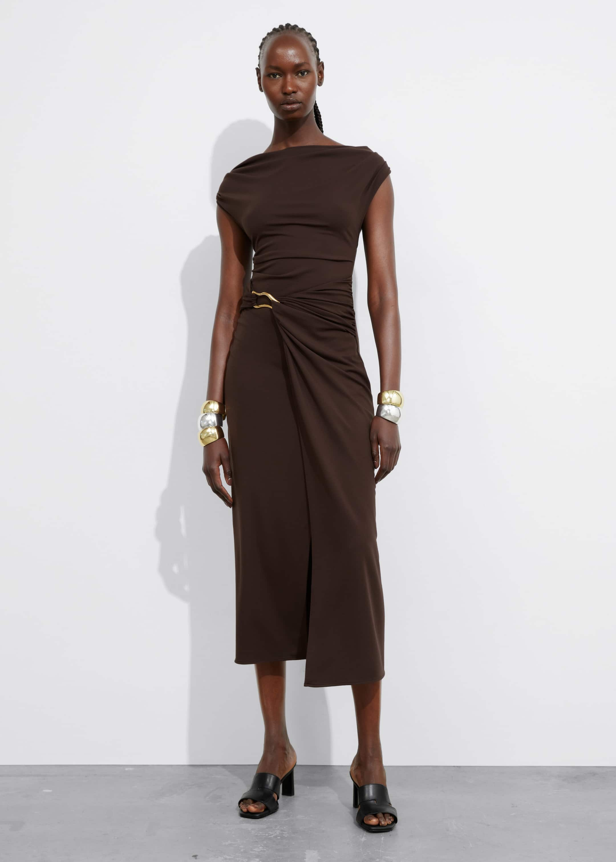 Draped Midi Dress Brown Midi dresses Other Stories DK