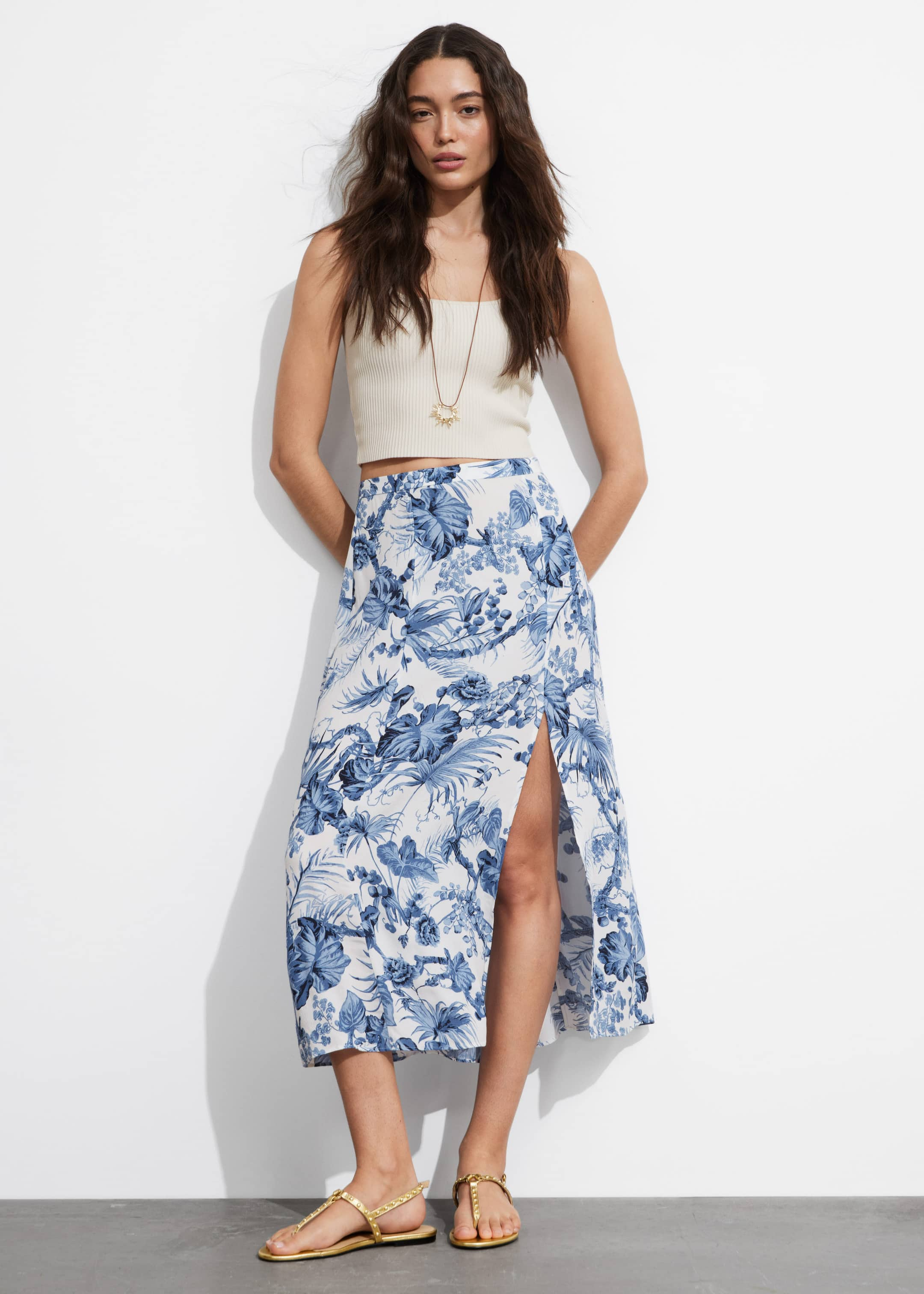 Image of Side Slit Midi Skirt