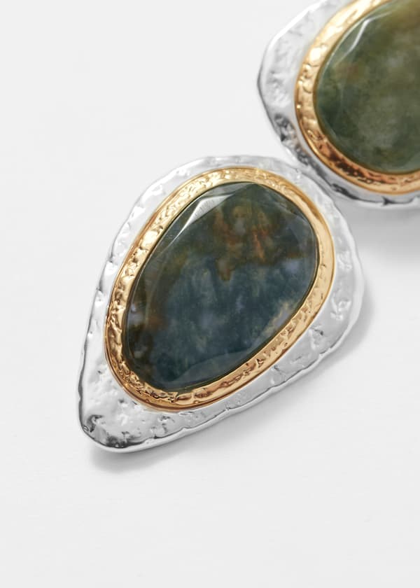 Two-Toned Stone Pendant Earrings