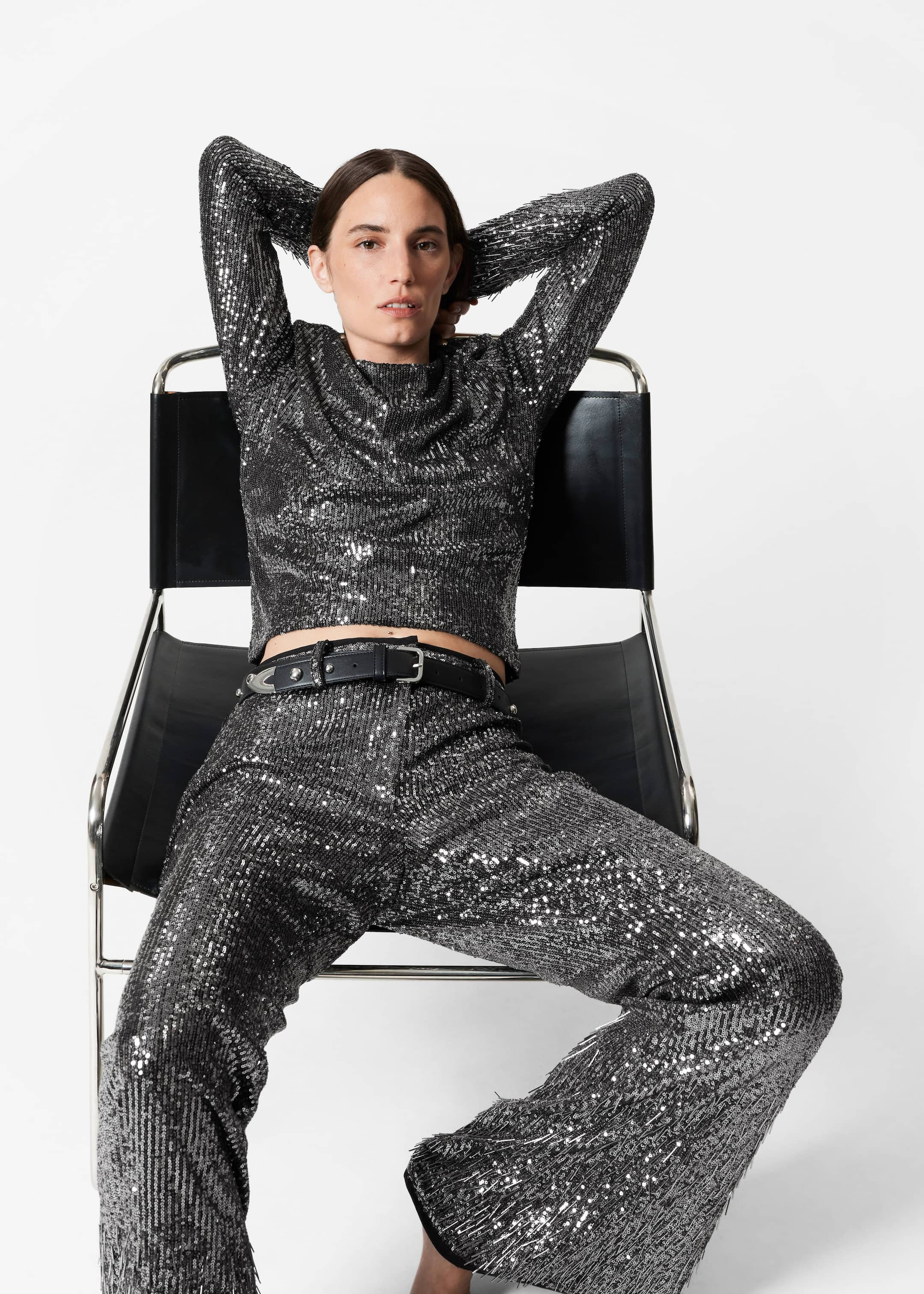 Pantalon évasé à sequins - Gris - Lookbook