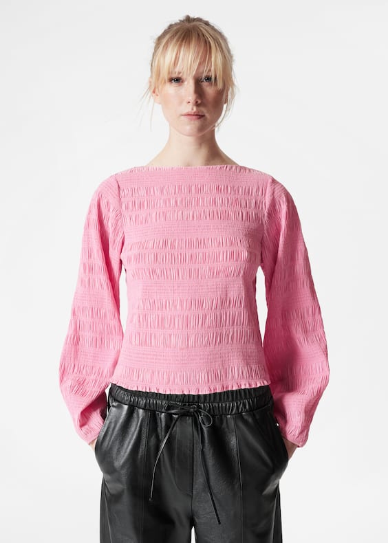 Smocked Boat-Neck Top