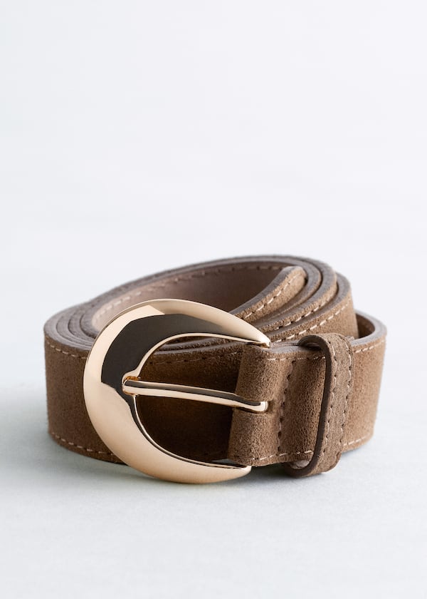 Crescent-Buckle Leather Belt