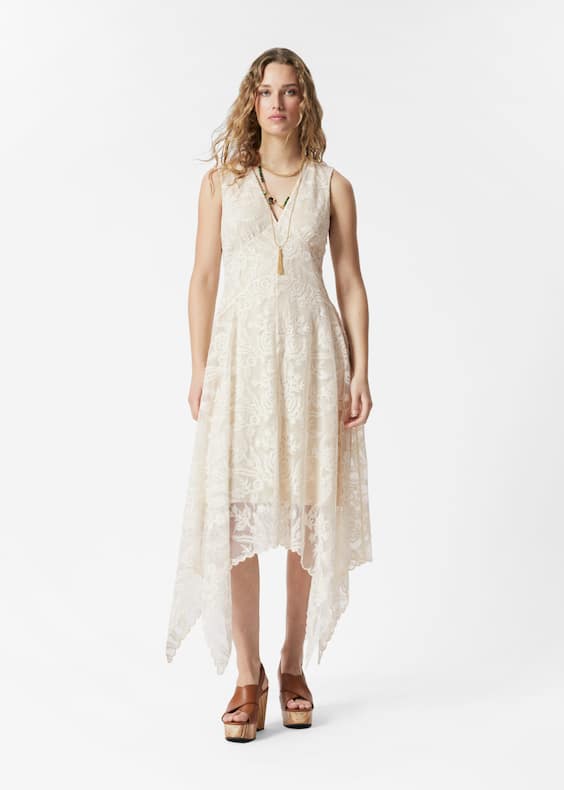 V-Neck Lace Midi Dress