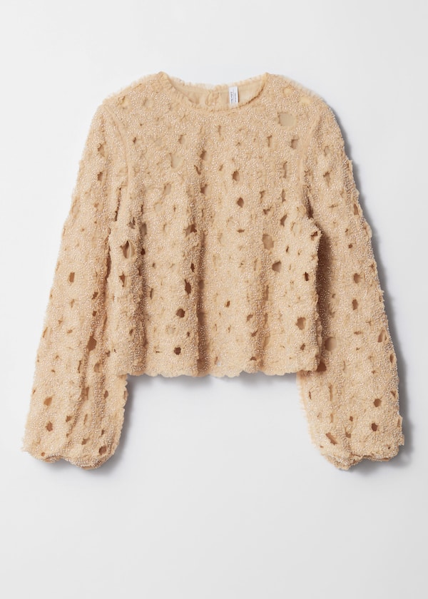 Embellished Ruffled Tulle Blouse