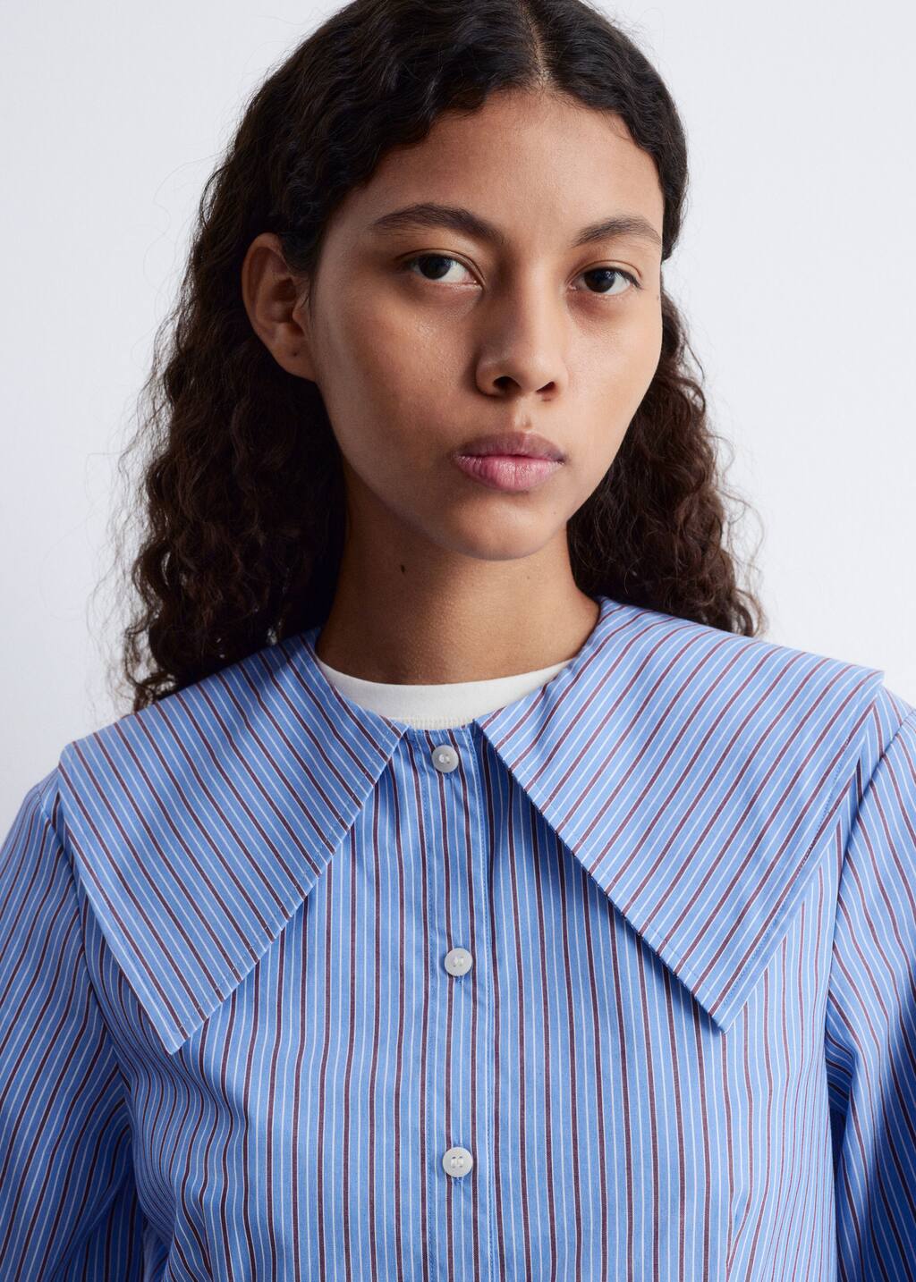 【SCENERITY】Big collar stripe shirt Roadblock 1 Royal and Gold Stripe Spearpoint Collar Shirt by