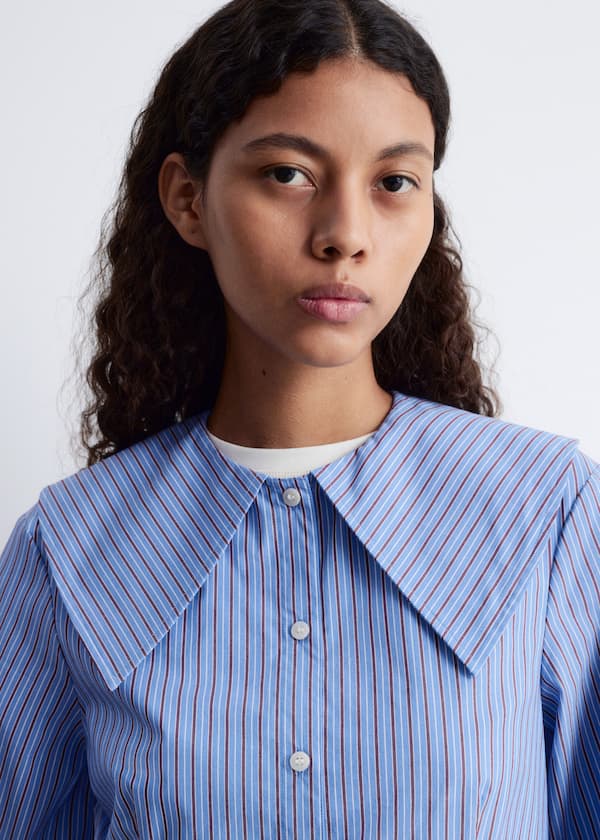 Oversized Collar Striped Shirt