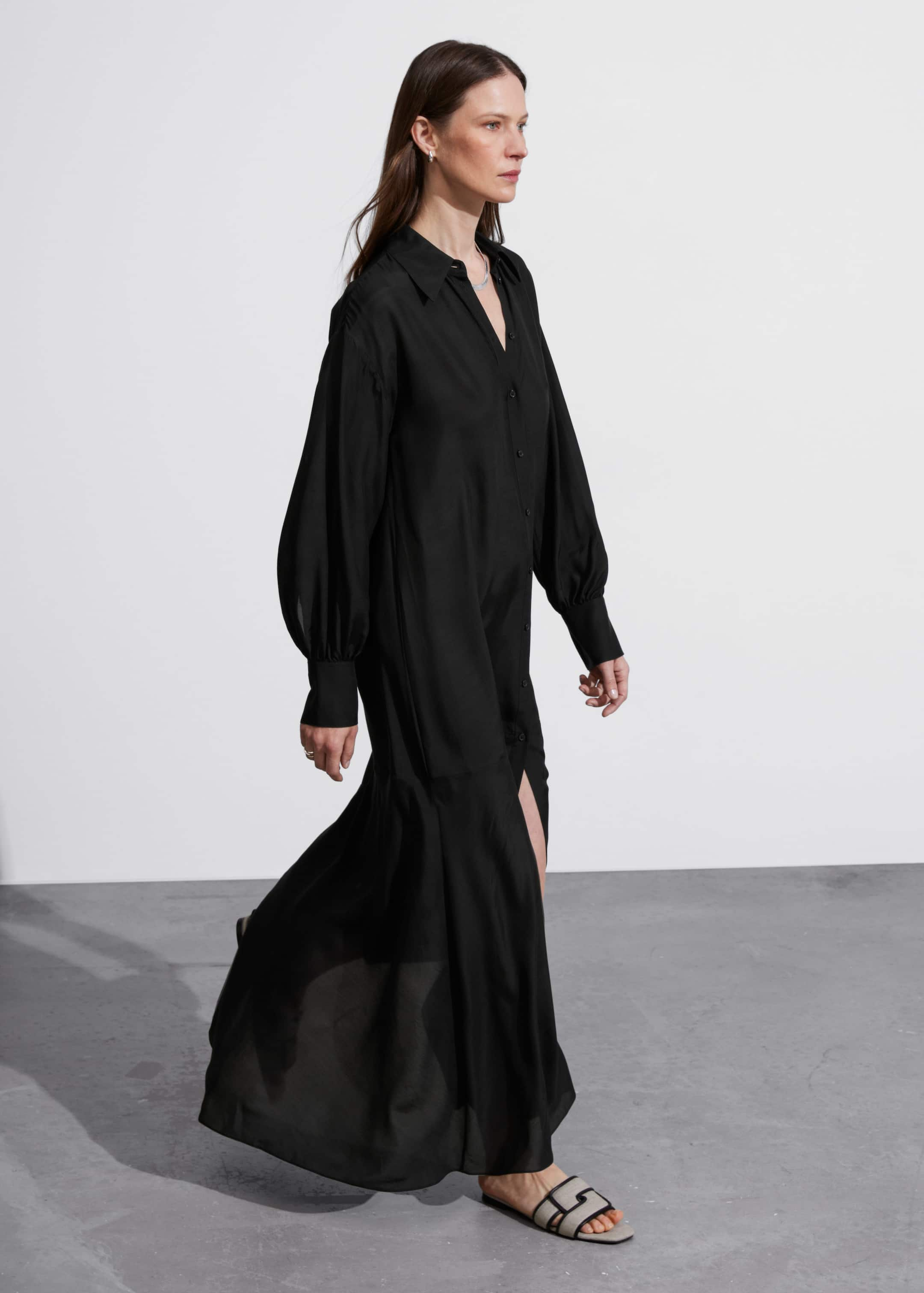 Shirt Maxi Dress - Black - Lookbook