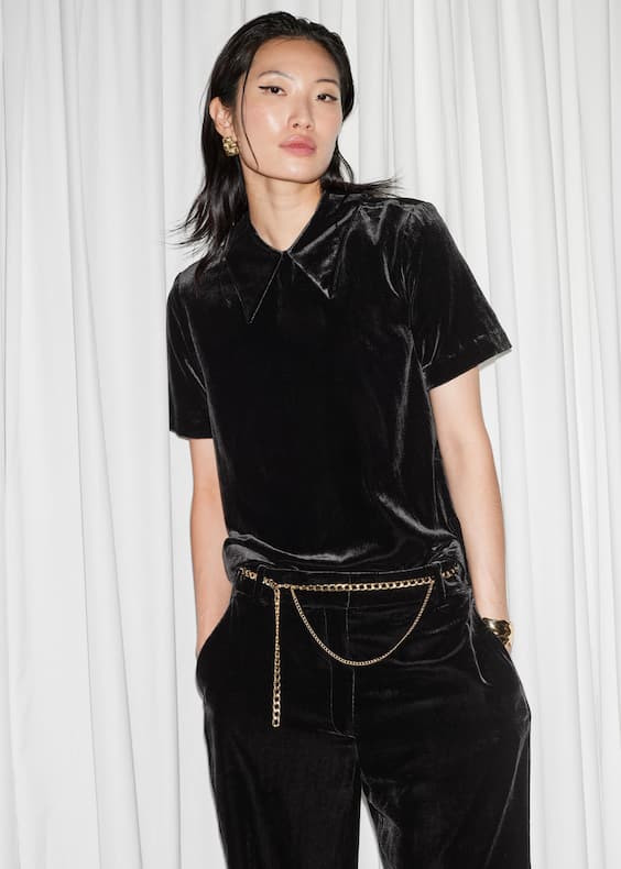 Collared Velvet Blouse