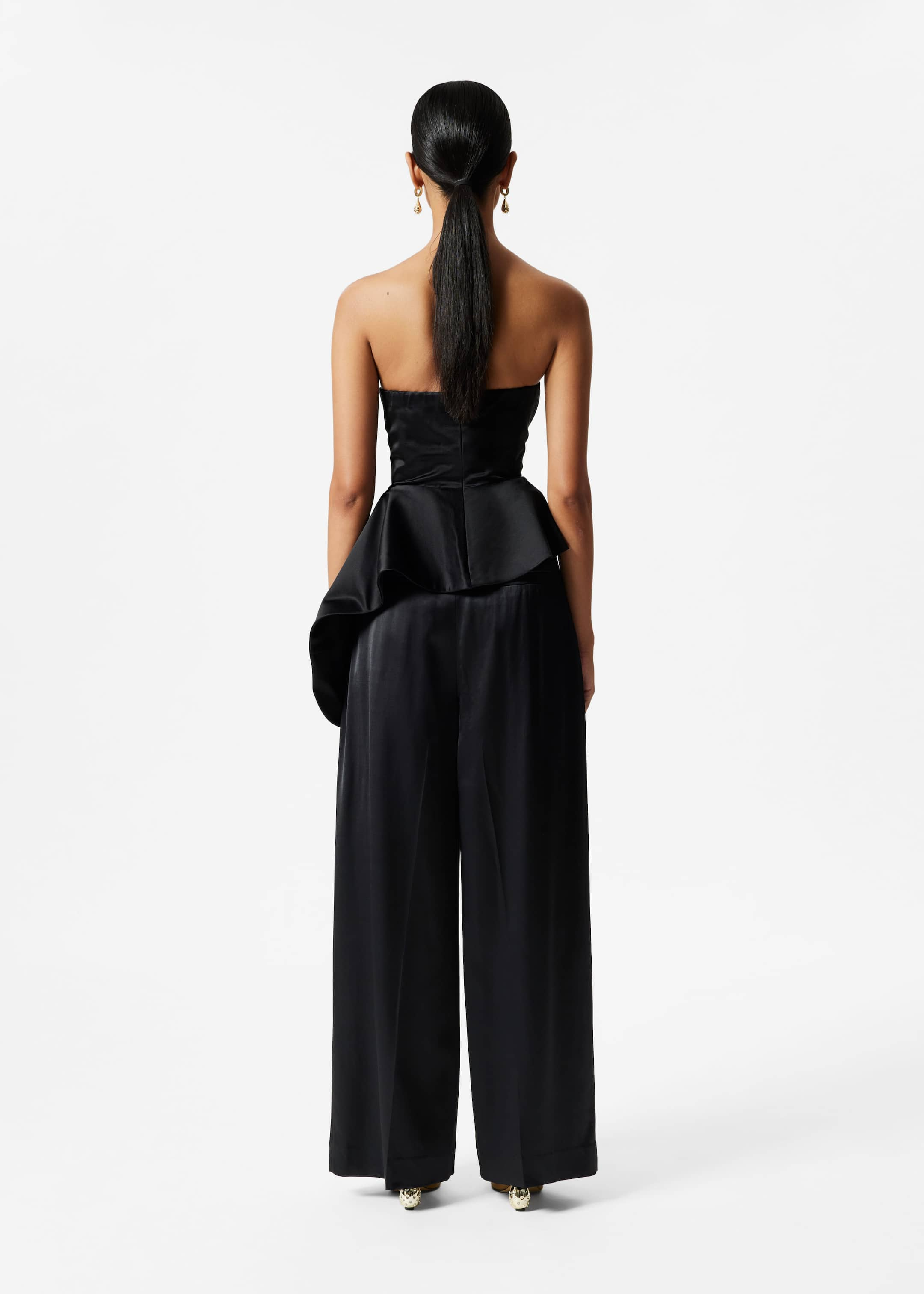 Asymmetric Ruffle Bandeau Top - Black - Lookbook