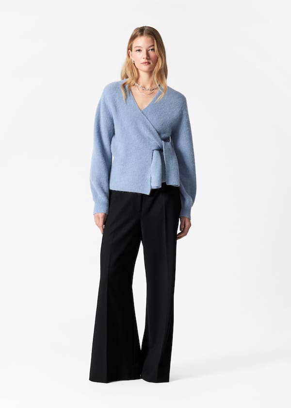 Alpaca-Blend Knitted Wrap Cardigan
