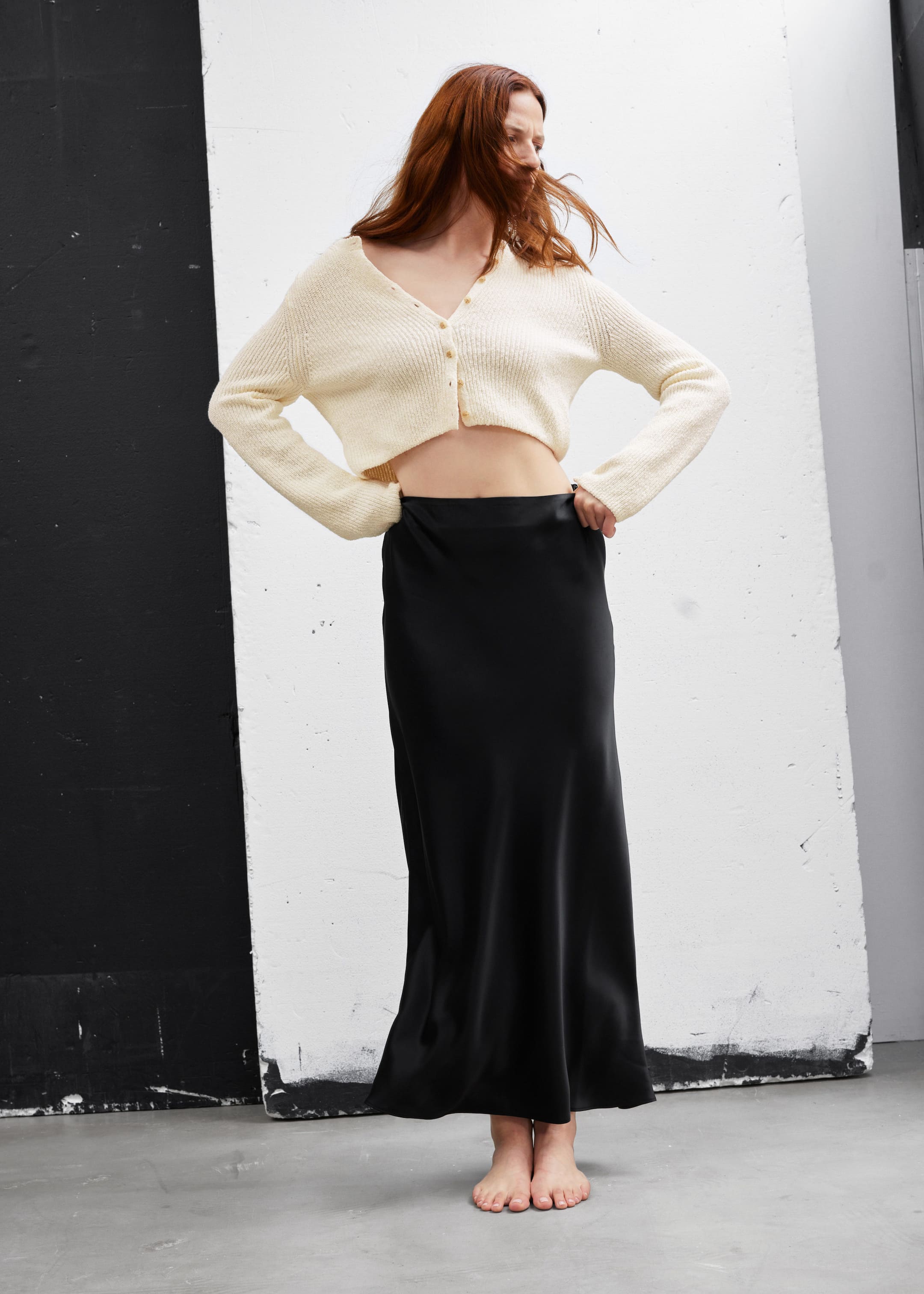 Satin Maxi Skirt - Brown - Lookbook