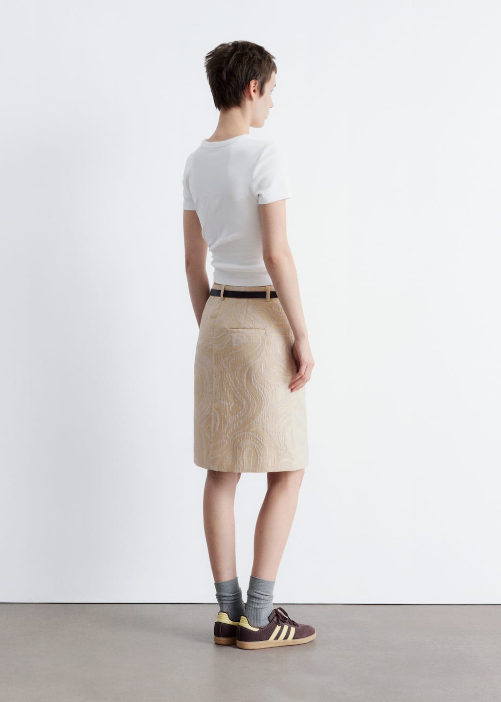 A-line Jacquard Midi Skirt - Beige/Gold - Midi skirts