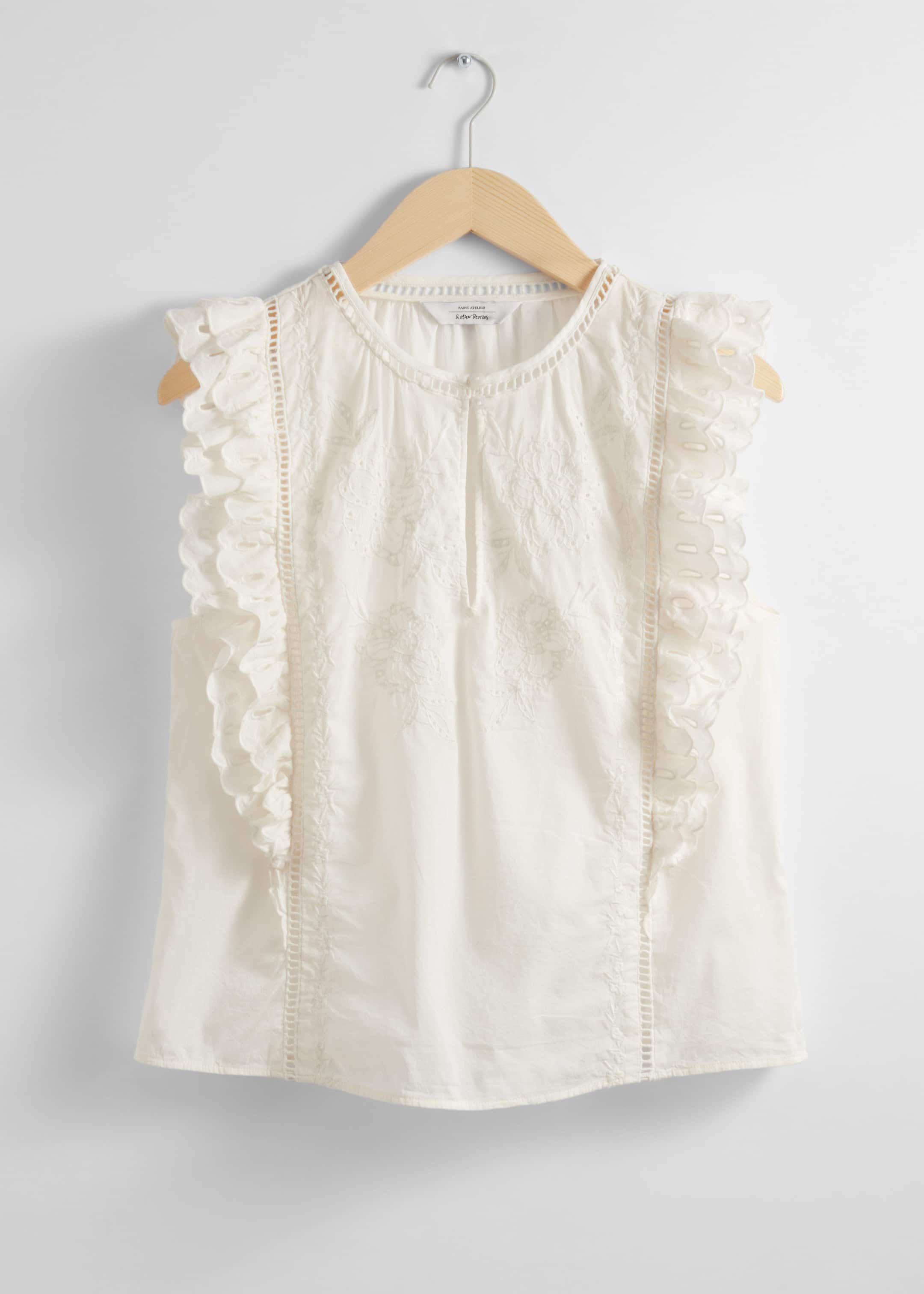 Embroidered Frill Top - Cream - Still Life